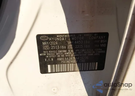 2024 Hyundai Sonata Sel z USA, uszkodzony, nr VIN KMHL64JA7RA416236